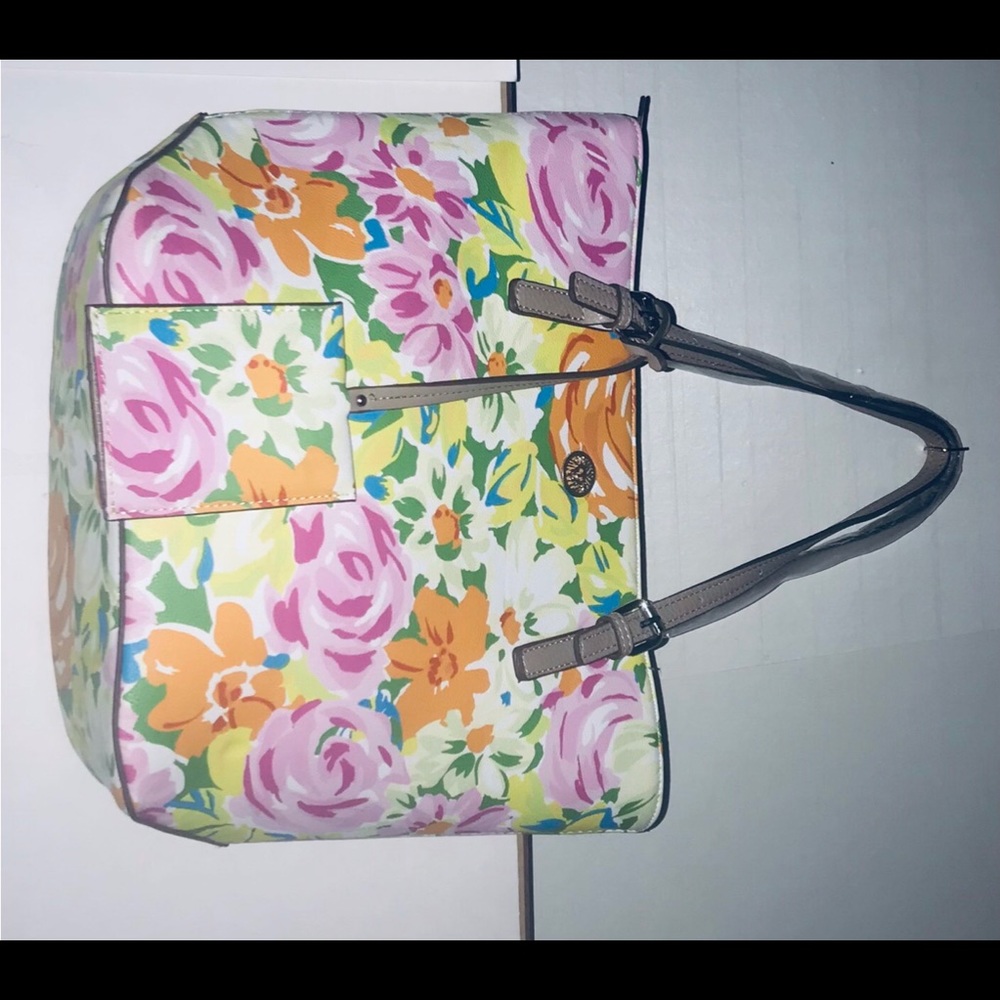 Anne Klein Lily Tote Floral Pocketbook made in Cambodia Summer